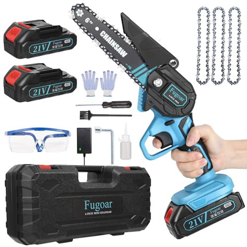 Mini motosierra de 6 pulgadas sin cable, minicerra con 2 baterías y 3 cadenas, motosierra portátil de mano alimentada por batería, minicerra inalámbrica para cortar árboles