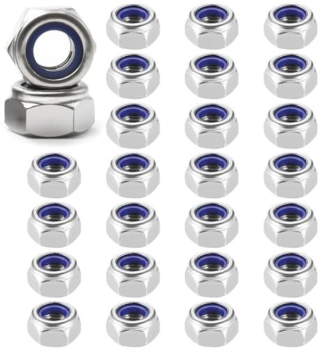 25 Pièces M8 Écrous Hexagonaux,Écrou de Blocage Autobloquant en Acier Inoxydable A2 V2A Écrou Autobloquant (DIN 985 / ISO 105110),pour Boulons et Écrous, Réglage et Fixation Intérieur et Extérieur