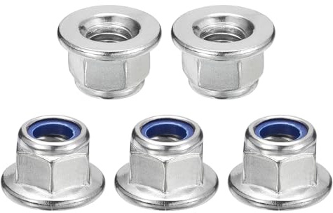 sourcing map M10x1.5mm Flange Nylon Insert Lock Nuts, 20Pcs 304 Stainless Steel Metric Hex Lock Nuts Self Locking Nuts for Industrial Construction Fasteners