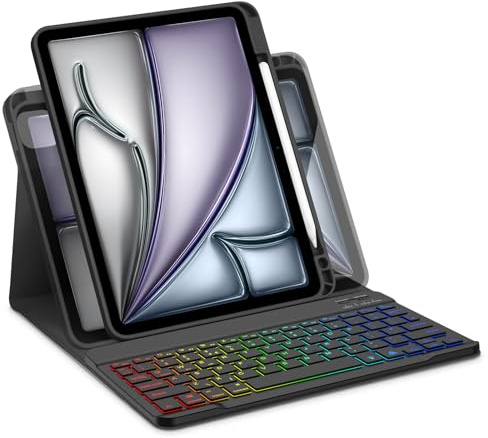 Bettdow för iPad Air 11 tum M3 2025/M2 2024 tangentbordsfodral, horisontell/vertikal användning, avtagbart bakgrundsbelyst tangentbord med fodral för Air 11 tum M2 2024/M3 2025/Air 4:e/5:e 10,9 tum