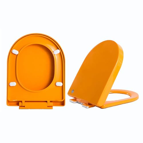 Giural Tapa De WC De Color, Asiento De Inodoro Universal En Forma De D con Cierre Suave Y Lento, Fácil Montaje Y Limpieza, Fijación Superior, Tapa WC 36 * 44.5Cm,Naranja