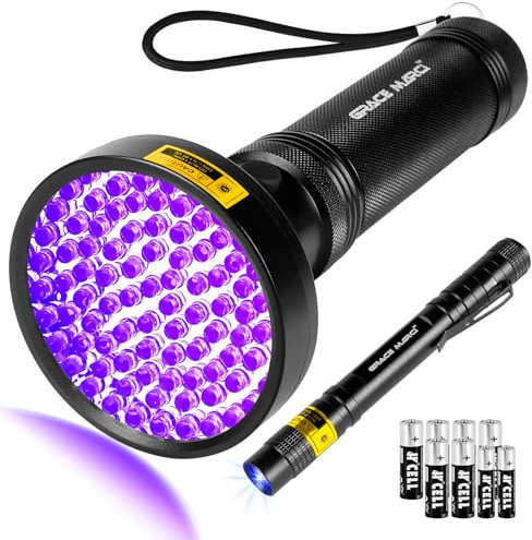 100 LED UV Black Light Flashlight (395nm) with Mini UV Pen Light (365nm) - Dual Wavelength Ultraviolet Light for Pet Urine Detection, Scorpion Hunting, Resin Curing, Counterfeit Money & Leak Detection