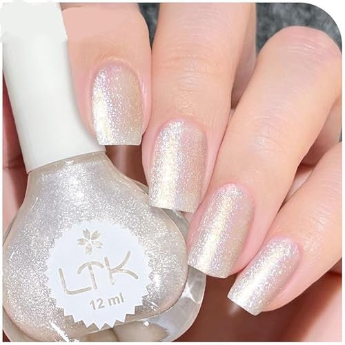 White Glitter Nail Polish - Silver, Super Sparkling Vegan Holographic, Quick Dry, Long Lasting, No UV Light Needed, Chip Free, DIY Nail Art French Manicure
