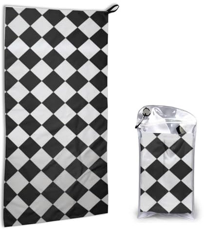 DFEPFKGOKL Modisches schwarz-weiß kariertes Mikrofaser-Reisehandtuch, schnell trocknend, 40,6 x 80 cm, super saugfähig, weich, leicht, Strand, Camping, Schwimmen, Yoga, Fitnessstudio und Wandern