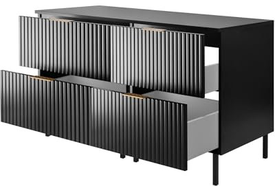 3E 3xE living.com Badezimmerschrank, Schwarz + Goldener Griff, 120 x 77 x 46 cm