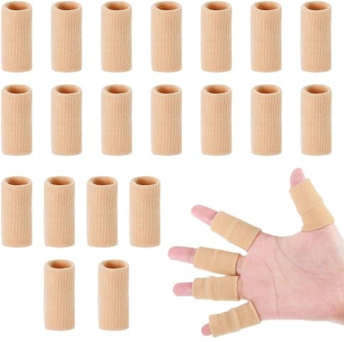 Watlikeup 20 PCS Finger Compression Sleeve,Breathable Elastic Bandage Protector for Pain Relief,Finger Support for Arthritis,Sports,Thumb Brace Protector,for Basketball,Golf,Tennis,Etc (Skin Color)