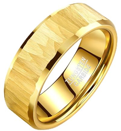 TUNGSTORY Bague pour homme en carbure de tungstène martelé – Noir Argent Doré Anti-rayures Alliance Mariage Cadeau pour lui Bague confortable, Métal non précieux, Aucune pierre précieuse