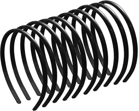 10 Stück Kunststoff Einfach Stirnbänder,Rutschfest Schwarz Haarreifen,Haarband,Stirnbänder mit Zähnen Dünne,Haarbänder für Männer Frauen,für Outdoor Sports Yoga,8mm