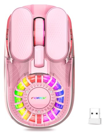 Attoe Wireless Bluetooth Mouse, Transparent BT+2.4G Dual-Mode Gaming Mouse with Magnetic Top Cover, Rechargeable RGB Backlit Computer Mouse for Laptop, PC, MacBook, iPad (Pink)