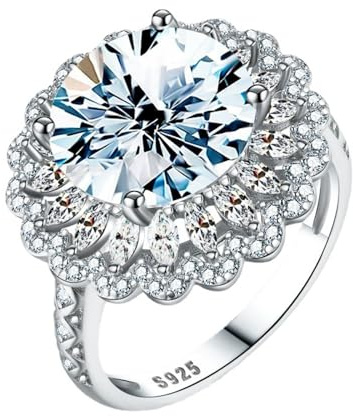 Diamantring, 5ct vit/röd moissanit förlovningsringar for kvinnor D-färgade VVS1 sterlingsilver diamantringar