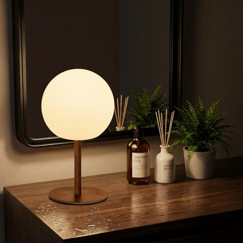 Heromind Lampara de mesa inalámbrica esfera con mando, recargable USB-C, IP64, temporizador 1–4 h, luz blanca + RGB, regulable 5–100%, 2 alturas 27/41 cm, Modelo Esfera