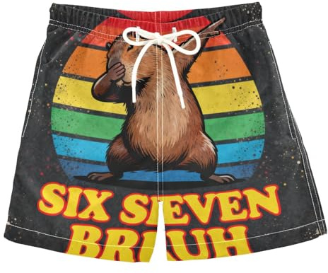miaozhen Traje de baño para niño Six Seven Bruh Retro Capybaras Traje de baño Ropa de playa para niños de secado rápido elástico (palabra de la suerte)