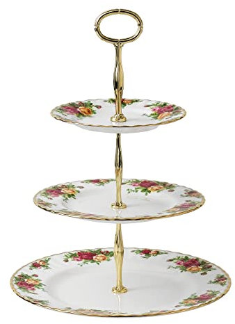 Royal Albert IOLCOR00926 Old Country Roses 3-stöckiger Kuchenständer – Vintage Nachmittagstee-Servierständer – aus feinem Knochenporzellan – Blumenmuster, Bone China, Mehrfarbig