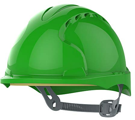 JSP EVO3 Safety Helmet Hard Hat - Vented - Green - Slip Ratchet Adjustment - Adjustable Harness - Lightweight - Micro Peak - For Construction, Building, Civil Engineering & Industry - EN397