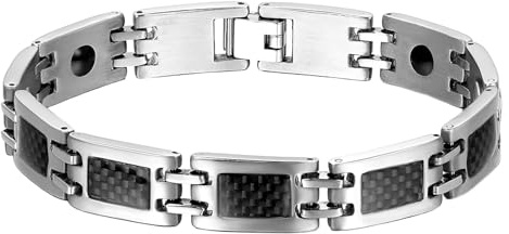 Oidea Bracciale magnetico uomo in acciaio inox con intarsi di fibra di carbonio nera con sacchetto regalo