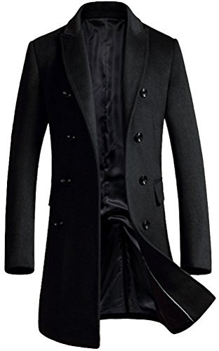 Vogstyle Herren Warme Wolle Coat Wintermantel Jacke Herrenmantel, M, Schwarz