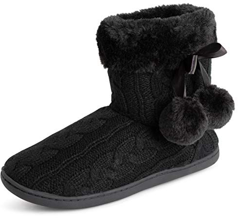 Polar Womens Memory Foam Pom Pom Winter Faux Fur Luxury Plush Cosy Anti Slip Indoor Outdoor Slippers