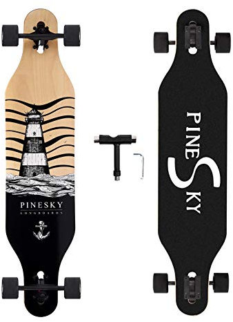 PINESKY Longboard complet de 104,1 cm pour cruising, carving free-style et descente avec T-Tool (balise)