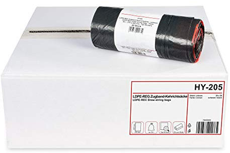 Hypafol Müllbeutel Typ 60 mit Zugband 35l I Abfallsack für Haushalt, Garten & Industrie I Besonders stabil & reißfest I schwarze Schwerlast Müllsäcke aus hochwertigem Material I 400 St.