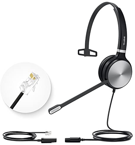 Yealink Phone Headsets for Office Phones YHS36 QD to RJ9 Wired Headset Compatible with Poly Snom Grandstream Phones Desk Landline VoIP Headset with Microphone -Mono/124g/2.1m Cable