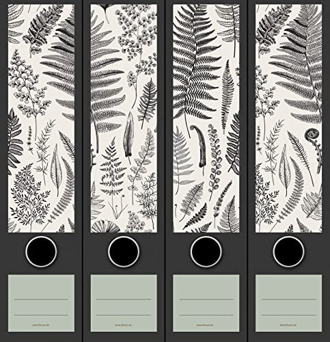 4er Set breite Ordnerrücken Ferns Farne Pflanze Blatt File Art Ordner Etiketten Deko 2204, AJ2201
