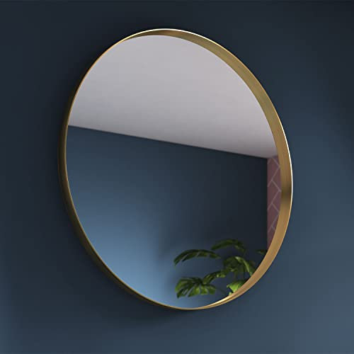 Pebble Grey Bathroom Mirror 600x600mm - Onyx Round Bathroom Mirrors Wall Mounted, Brushed Brass Round Mirror for Living Room & Bedroom, Aluminum Framed Circular Wall-Mounted Vanity Hallway Mirrors