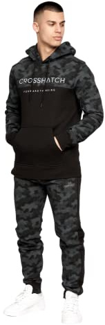 Crosshatch Mens Full Tracksuits Jogging Bottoms Gym Sweat Suits Hooded Full Set Sport Jacket Pant(XL,BLACK)