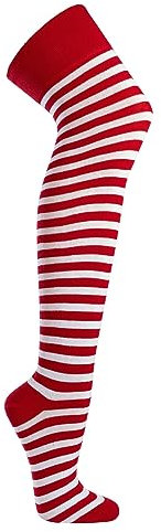 krautwear® Damen Gestreifte Overknees Strümpfe Ringelstrümpfe Karneval Oeko-TEX Standard 100 (rot-Weiss)