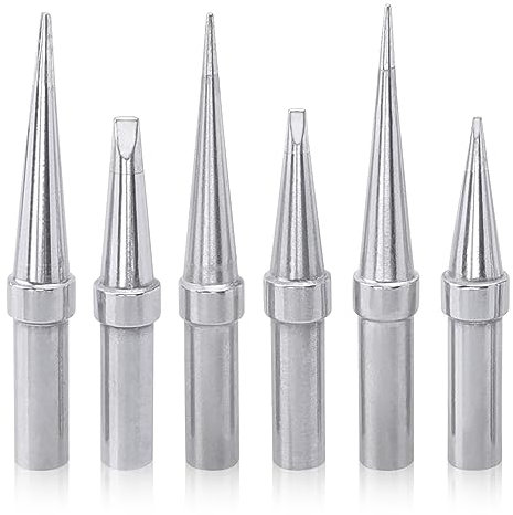 Mesee 6 Stück Lötkolben Ersatz Lötspitzen Set, Lötspitzen aus Kupfer, Lötspitze Bleifreie Lötkolben Kit, Tip Solder Lötspitzen, Niedrigtemperatur Lötkolbenspitzen für Lötstation Schweißen Löten