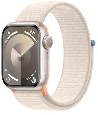 Apple Watch Series 9 (41 mm GPS) Smartwatch avec boîtier en Aluminium et Boucle Sport lumière stellaire. Suivi de l’activité Physique, apps Oxygène sanguin et ECG, Neutre en Carbone