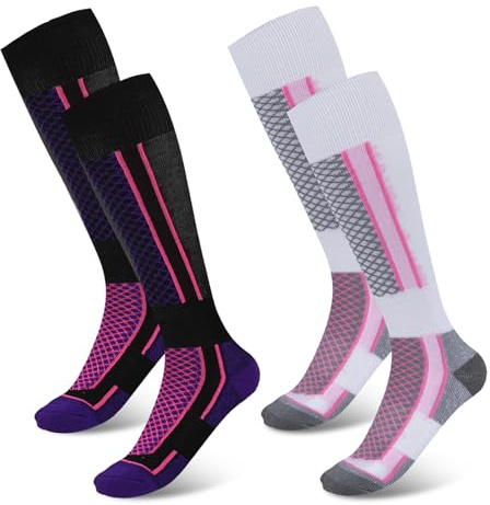 Fadcaer 2 pares de calcetines térmicos de esquí para hombre, calcetines deportivos de fútbol para invierno, calcetines gruesos hasta la rodilla para esquí, snowboard, deportes al aire libre