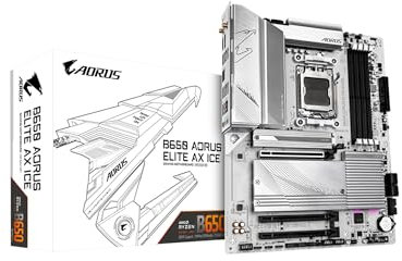 GIGABYTE B650 AORUS Elite AX ICE (AM5/ LGA 1718/ AMD/ B650/ ATX/ 5-Year Warranty/ DDR5/ Triple M.2/ PCIe 5.0/ USB 3.2 Gen2X2 Type-C/WiFi 6E/ 2.5GbE LAN/Snow White/EZ-Latch/Motherboard)