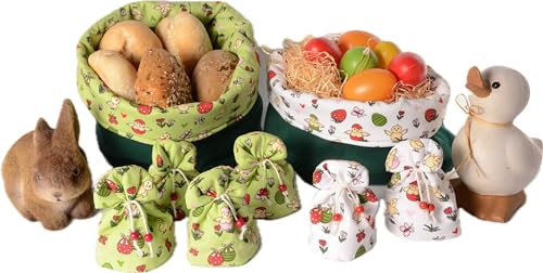 Osteredition 2024 - mit wählbaren Modulen wie Brotkorbsets, Eierwärmern und Geschenkkörbchen im Osterdesign (Eierwärmer Osterdesign grün)