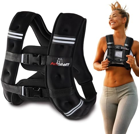 Amstaff Fitness Gilet lesté pour la course, la musculation et le renforcement musculaire, dispose d'une bande réfléchissante pour des entraînements en plein air sûrs (7,3 kg, noir)