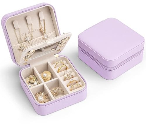 Vlando Boîte à bijoux de voyage pour fille - Petite boîte à bijoux - Mini boîte à bijoux - Miroir - Rangement de bijoux - Pour boucles d'oreilles, bagues, chaînes, montres, idée cadeau pour femme