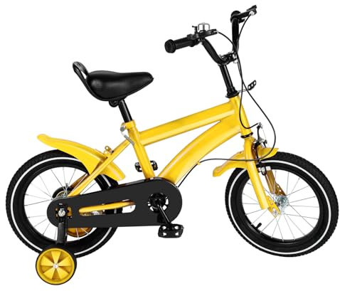 Xilinjyao Kinderfahrrad Unisex Laufrad 2 in 1 14 Zoll Stabilisatoren Kinderfahrrad mit Bremse Pedalen Stützrädern & Korb für 3-7 jährige Kinder