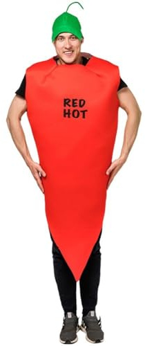 Tsffae Vuxen röd het chilikostym, rolig grönsak peppar jumpsuit varm mat fin utklädnad halloween jul fest rollspel fin utklädnad för män kvinnor