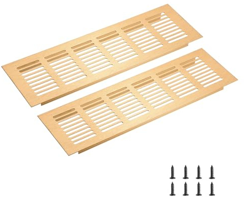 sourcing map Rectangle Ventilation Grille 250x80mm/10x3 Gold Tone | Aluminum Alloy Mesh,Air Vent Cover,Louvered Ventilation Cover,with Mounting Screws for Cabinet Shoe Closet