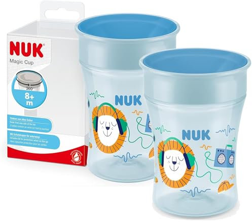 NUK Magic Cup Trinklernbecher im praktischen Doppelpack, 8+ Monate, auslaufsicherer 360°-Trinkrand, BPA-frei, Blau, 230 ml, 2 Stück