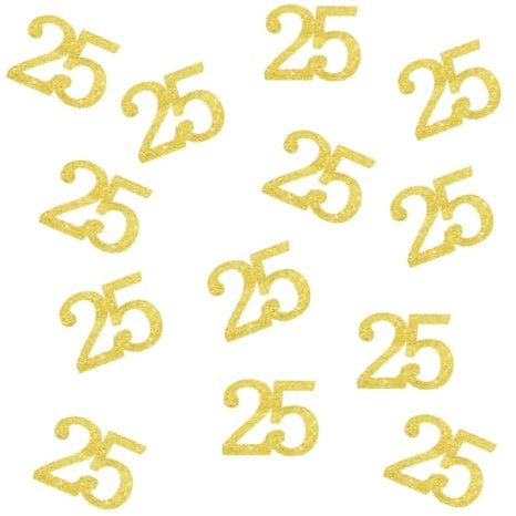Double Side Gold Glitter Paper Numbrer 25 Confetti 25 Paper Scatter Table Confetti for 25th Birthday Party 25th Anniversary Party Decoration, 100pcs