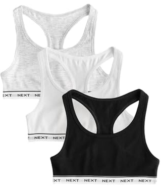 NEXT Ragazza Confezione da 3 Top Corti con Dorso a Vogatore Nero/Grigio/Bianco 9 Anni-10 Anni