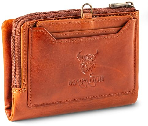 MATADOR Portemonnaie Damen Klein Leder #Puebla MINI mit edler Geschenkbox, Elegantes Kleines Portemonnaie Damen mit RFID Blocker, Luxus Mini Geldbörse Viele Kartenfächer, Braun Vintage