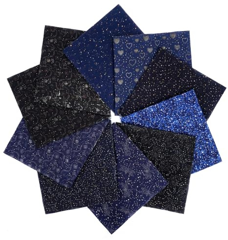 Blue Black Starry Sky Fat Quarters Fabric Bundles 10Pcs 25x25cm 100 Cotton Digital Print Quilting Sewing Patchwork DIY