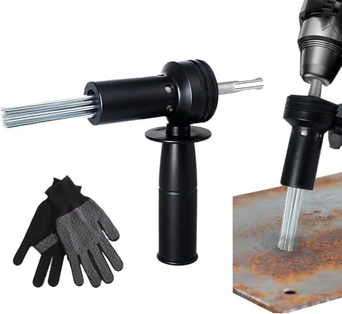 Nadelentroster, Nadel Scaler Aufsatz mit SDS Schaft und 18 Elektrischer Nadel Scaler Adapter mit 1 Paar Handschuhe für Farbe Rost Schmutz und Schweißstaubentferner Gehärteter Legierter Stahl