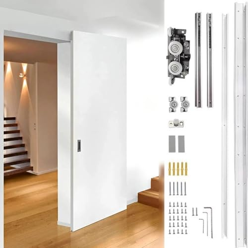 Kit de puerta corredera – Herrajes ocultos para puerta de granero, sistema invisible sin rieles para baño y armarios, puerta de bolsillo oculta