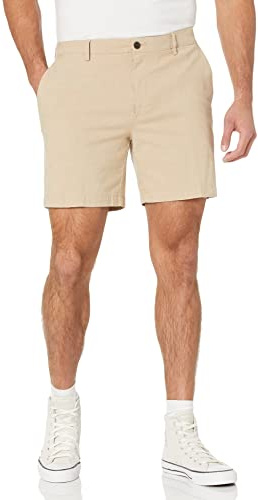 Amazon Essentials Pantalones Cortos Oxford Ligeros, Elásticos y Cómodos de Corte Ajustado de 18cm Hombre, Marrón Caqui, 36W