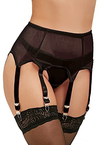 comeondear Sexy Strapsgürtel für Damen Schwarz Spitze Strapshalter Große Größen Breit Strapsen Dessous Set Strumpfhalter Strumpfband Strumpfgürtel mit 6 halter Metallclips Garter Belt(Schwarz,M-L)