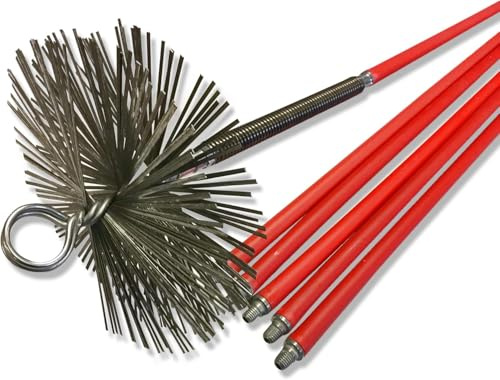 Kit de ramonage pro conduits non gainés | Hérisson acier plat | Ø 200 mm | 8,50 m 6 cannes | Ressort de départ | Embouts métal | Cheminées poêles chaudières gouttières canalisations | Kibros 4KIT20Ab
