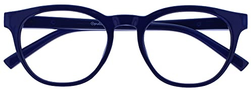 OPULIZE Blu - Lunettes de Lecture Anti-Lumière Bleue Monture Ronde et Cool Charnières à Ressort Améliore le Sommeil Jeux Ordinateur Bleu Hommes Femmes B5-3 +0.00
