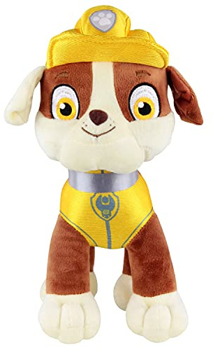 P:os 76965 PAW Patrol - Kuschel-Tier Hund Rubble, Helfer auf vier Pfoten, ca. 27,5 cm groß, süßes Plüsch-Tier zum Spielen und Kuscheln, ideal als Geschenk für Jungen und Mädchen